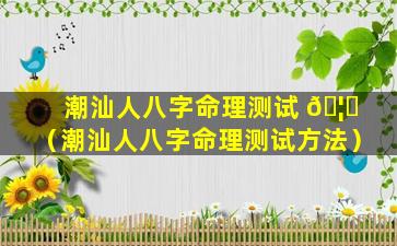 潮汕人八字命理测试 🦊 （潮汕人八字命理测试方法）